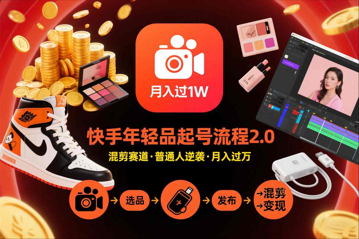 快手短视频带货年轻品起号流程2.0，快手年轻品混剪赛道，普通人也能月入过1W-千城资源网