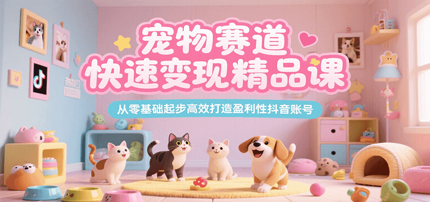 宠物赛道快速变现精品课，从零基础起步高效打造盈利性抖音账号-千城资源网