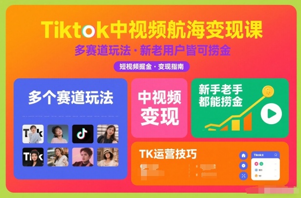 Tiktok中视频航海变现课，多个赛道玩法，新手老手都能在TK中视频捞金-千城资源网