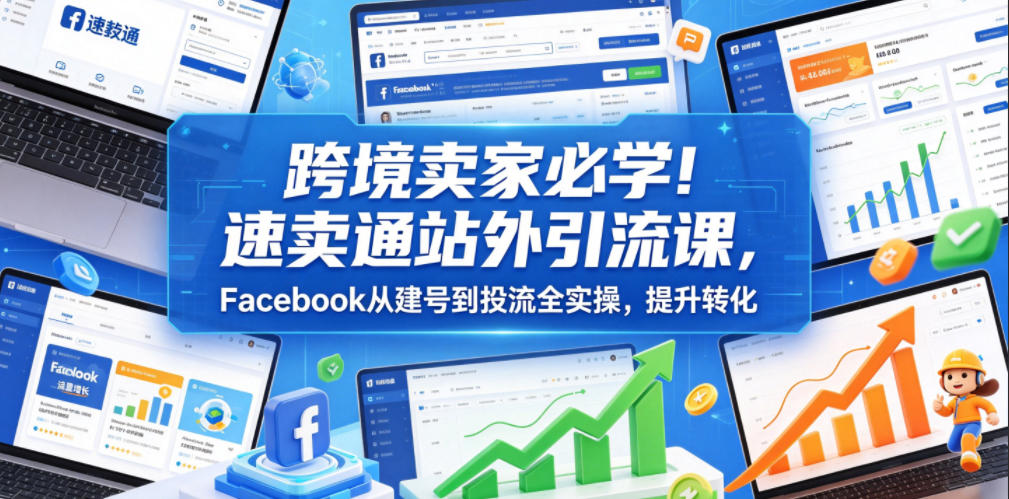跨境卖家必学！速卖通站外引流课，Facebook从建号到投流全实操，提升转化-千城资源网