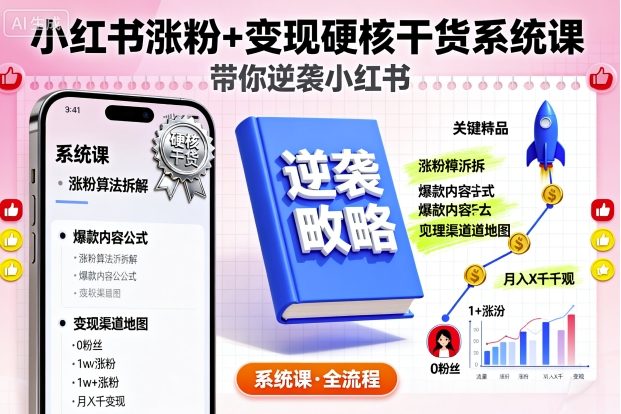 小红书涨粉+变现硬核干货系统课，带你逆袭小红书-千城资源网