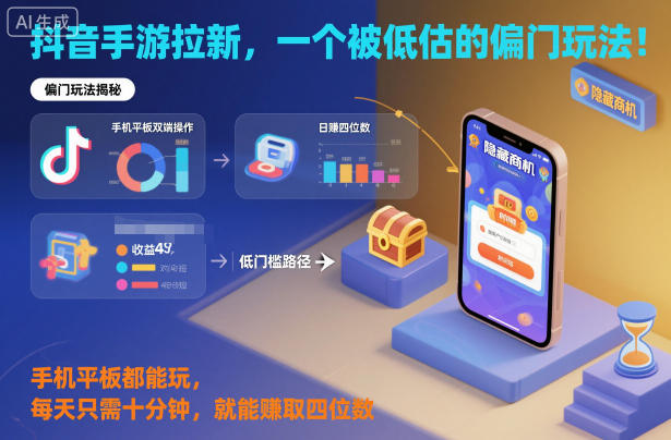 抖音手游拉新，一个被低估的偏门玩法！手机平板都能玩，每天只需十分钟，就能賺取四位数【揭秘】-千城资源网