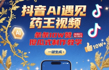 抖音AI遇见药王视频，条条10W赞，快速起千粉万粉号，傻瓜式制作教学-千城资源网