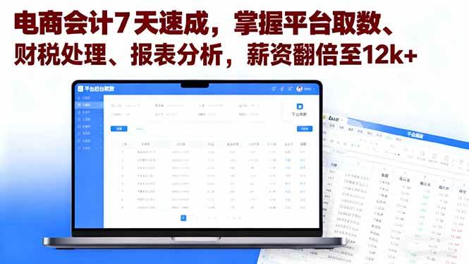 （16192期）电商会计7天速成，掌握平台取数、财税处理、报表分析，薪资翻倍至12k+-千城资源网