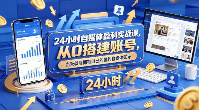24小时自媒体盈利实战课，从0搭建账号，当天就能拥有自己的盈利自媒体账号-千城资源网