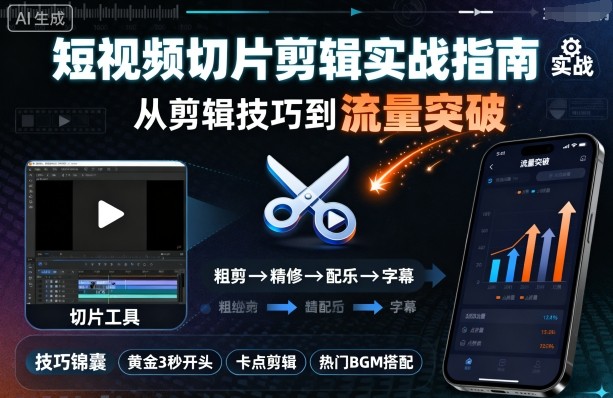 短视频切片剪辑实战指南，从剪辑技巧到流量突破-千城资源网