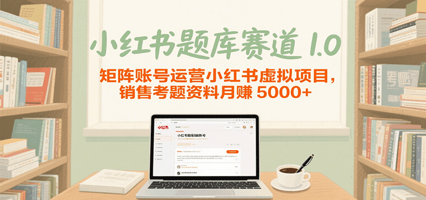 小红书题库赛道1.0，矩阵账号运营小红书虚拟项目，销售行业资格证考题资料月赚5000+-千城资源网