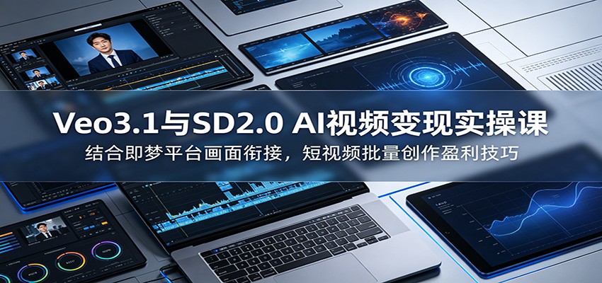 Veo3.1与SD2.0 AI视频变现实操课课：结合即梦平台画面衔接，短视频批量创作盈利技巧-千城资源网