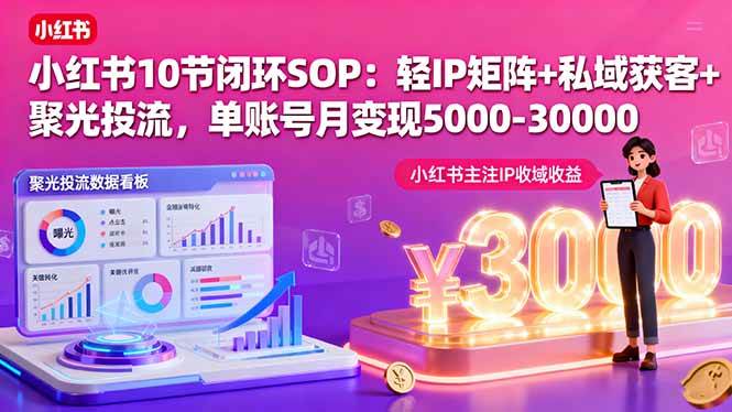 （16026期）小红书10节闭环SOP：轻IP矩阵+私域获客+聚光投流，单账号月变现5000-30000-千城资源网