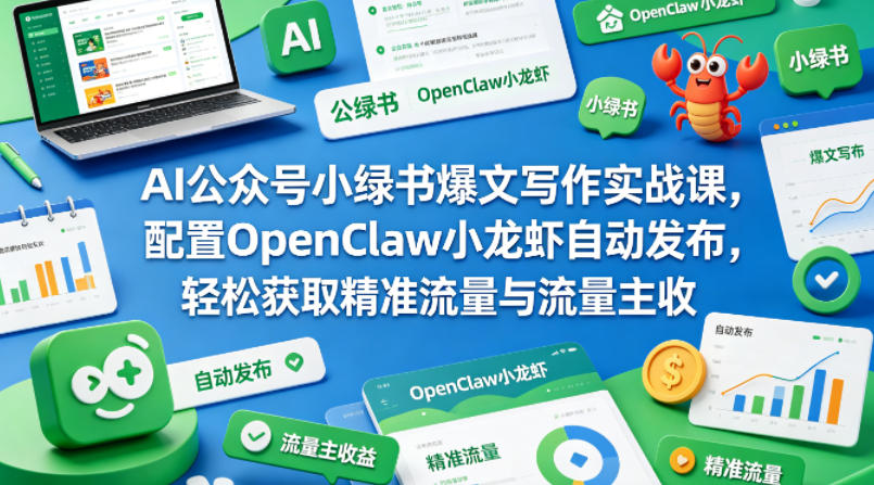 AI公众号小绿书爆文写作实战课，配置OpenClaw小龙虾自动发布，轻松获取精准流量与流量主收益-千城资源网