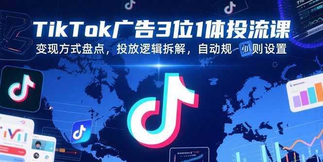 TikTok广告3位1体投流课，变现方式盘点，投放逻辑拆解，自动规则设置-千城资源网