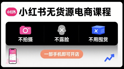 小红书无货源电商课程，不拍摄不露脸不用囤货，一部手机即可开店-千城资源网