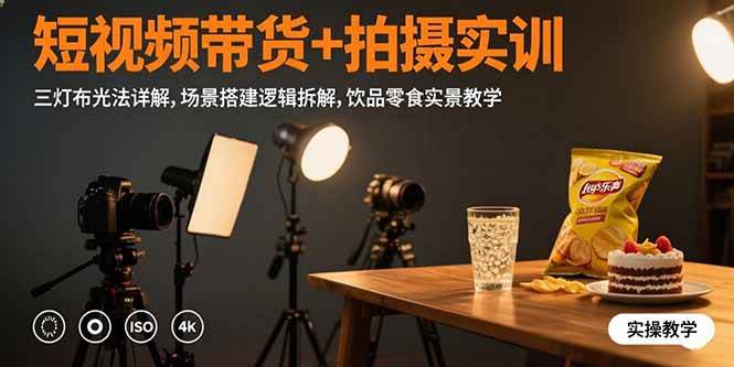 （15540期）短视频带货+拍摄实训：三灯布光法详解,场景搭建逻辑拆解,饮品零食实景教学-千城资源网