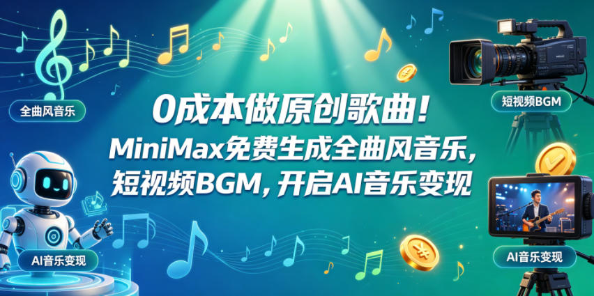 0成本做原创歌曲！MiniMax免费生成全曲风音乐，短视频BGM，开启AI音乐变现-千城资源网
