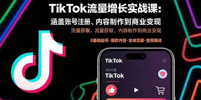 （15791期）TikTok流量增长实战课：涵盖账号注册、流量获取、内容制作到商业变现-千城资源网