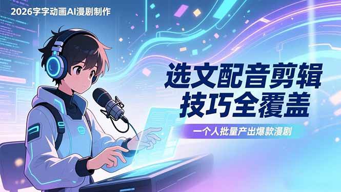 （17477期）2026字字动画AI漫剧制作-1期，选文配音剪辑技巧全覆盖，一个人就能批量产出爆款漫剧-千城资源网