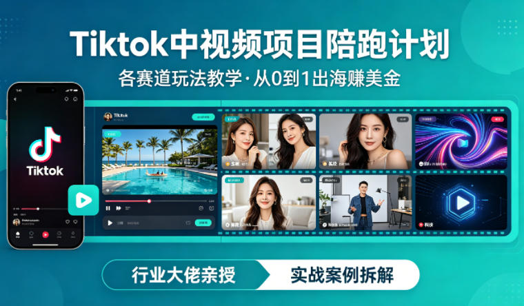 某大佬的Tiktok中视频项目陪跑，涵盖TK各个赛道玩法教学，从0到1出海賺美金-千城资源网