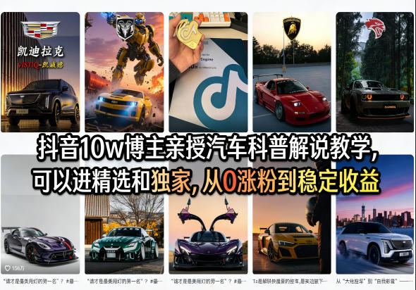 抖音10w博主亲授汽车科普解说教学，可以进精选和独家，从0涨粉到稳定收益（详细视频课程+1T素材）-千城资源网