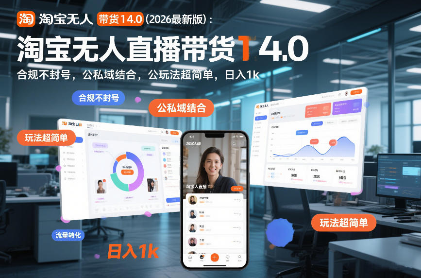 淘宝无人直播带货14.0（2026最新版）：合规不封号，公私域结合，玩法超简单，日入1k+【揭秘】-千城资源网