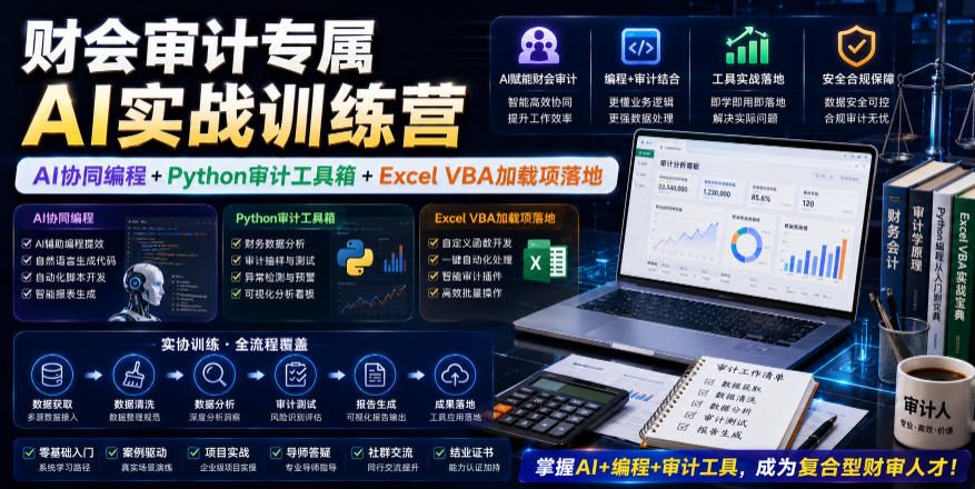 财会审计专属AI实战训练营｜AI协同编程+Python审计工具箱+Excel VBA加载项落地-千城资源网