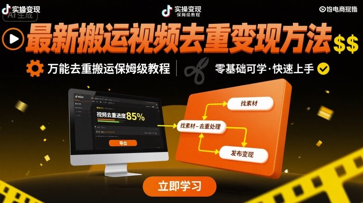 最新搬运视频去重变现方法，万能去重搬运保姆级教程-千城资源网