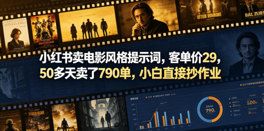 小红书卖电影风格提示词，客单价29，50多天卖了790单，小白直接抄作业！-千城资源网