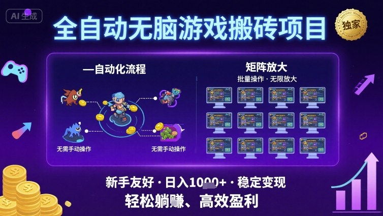 全自动无脑游戏搬砖项目，独家玩法，可批量矩阵无限放大，新手也能轻松日入1k+【揭秘】-千城资源网