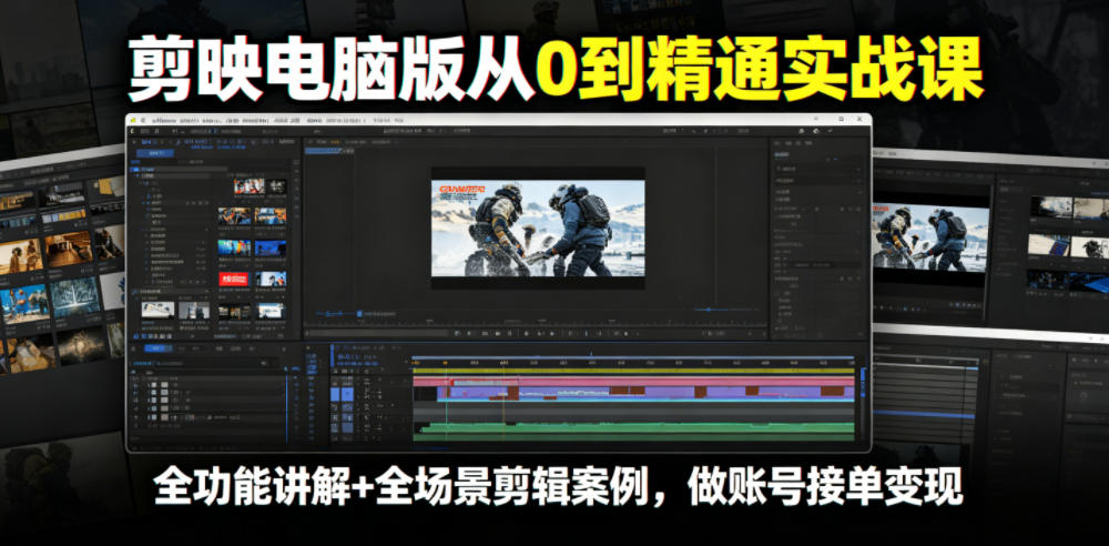 剪映电脑版从0到精通实战课，全功能讲解+全场景剪辑案例，做账号接单变现-千城资源网