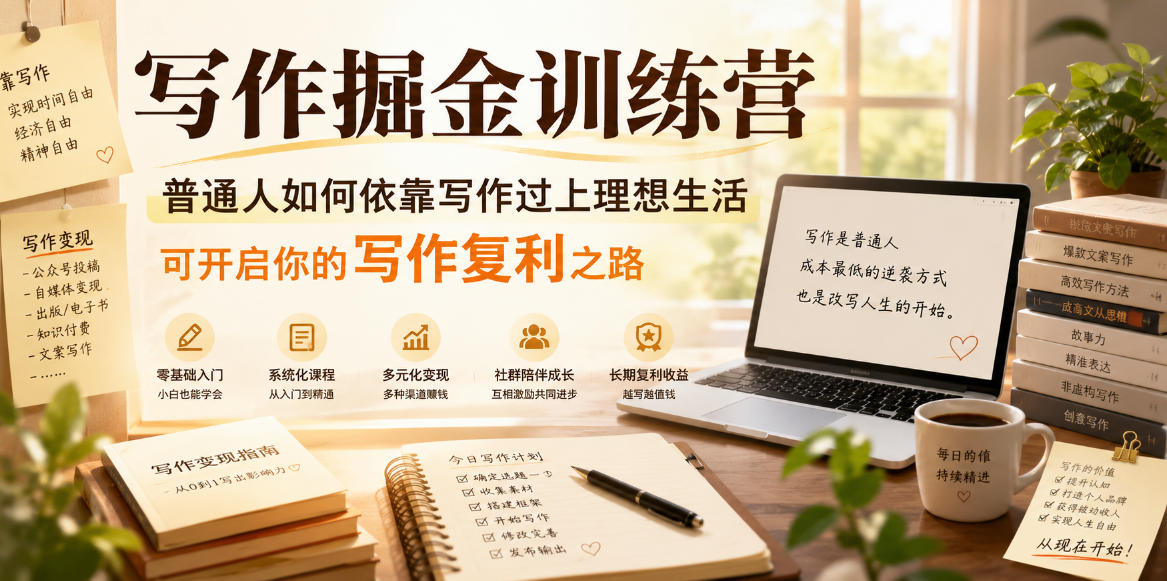写作掘金训练营，普通人如何依靠写作过上理想生活，可开启你的写作复利之路（更新6月）-千城资源网