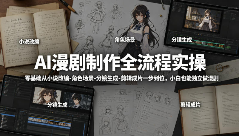 AI漫剧制作全流程实操，零基础从小说改编-角色场景-分镜生成-剪辑成片一步到位，小白也能独立做漫剧-千城资源网