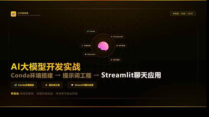 （17723期）AI大模型开发实战：Conda环境搭建→提示词工程→Streamlit聊天应用，零基础到项目落地-千城资源网