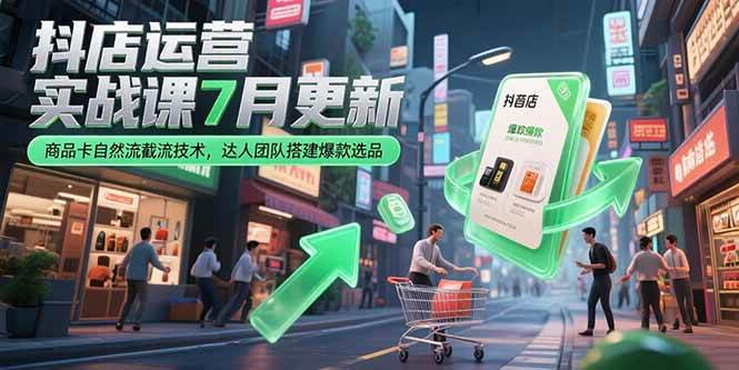 （15329期）抖店运营实战课7月更新，商品卡自然流截流技术，达人团队搭建爆款选品-千城资源网