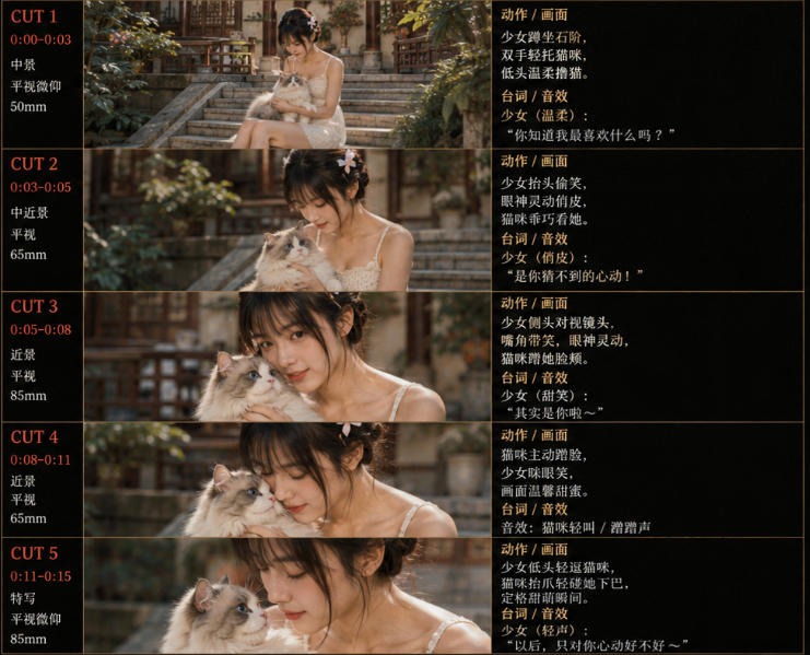 美女和猫故事提示词，人物一致性提示词+故事板-千城资源网