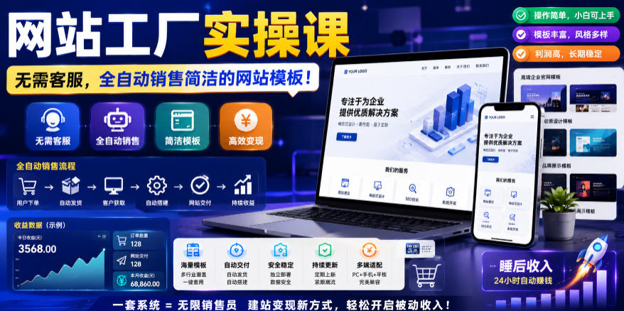 网站工厂实操课，无需客服，网站模板自动赚钱！【原创双语字幕】-千城资源网