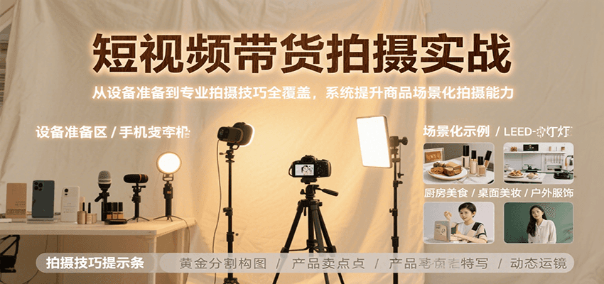 短视频带货拍摄实战，从设备准备到专业拍摄技巧全覆盖，系统提升商品场景化拍摄能力-千城资源网