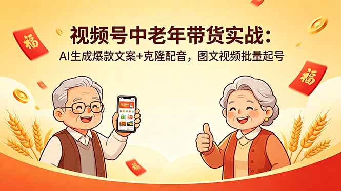 （18396期）视频号中老年带货实战：AI生成爆款文案+克隆配音，图文视频批量起号-千城资源网
