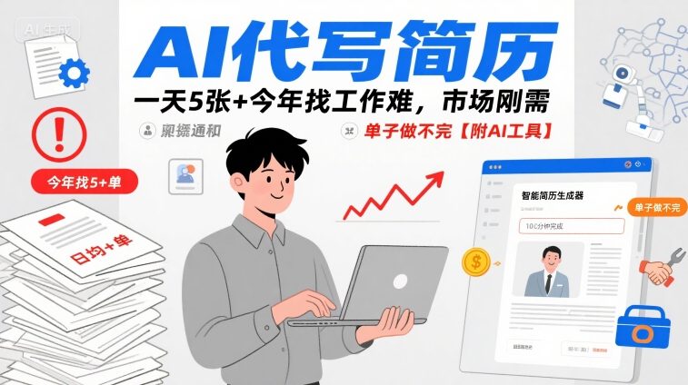 AI代写简历，一天5张+今年找工作难，市场刚需，单子做不完【附AI工具】-千城资源网
