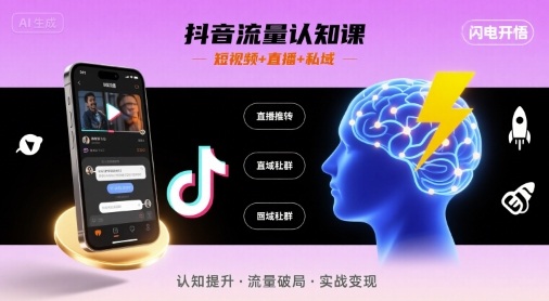 抖音流量认知课，短视频+直播+私域，认知提升，闪电开悟-千城资源网