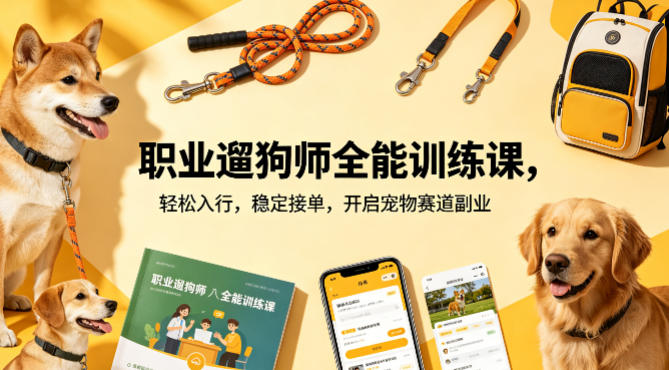 职业遛狗师全能训练课，轻松入行，稳定接单，开启宠物赛道副业-千城资源网