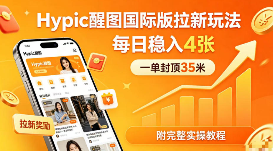 一单封顶35米，实测Hypic醒图国际版拉新玩法，每日稳入4张（附完整实操教程）-千城资源网