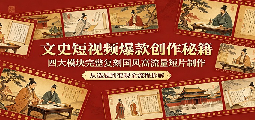 文史短视频爆款创作秘籍：四大模块完整复刻国风高流量短片制作-千城资源网