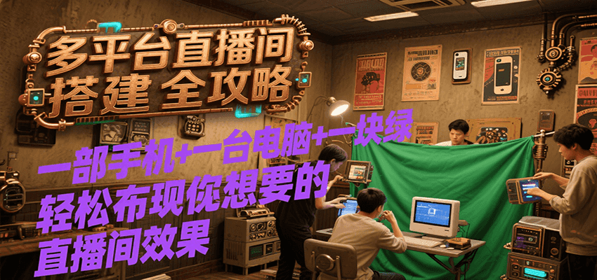 多平台直播间搭建全攻略，一部手机+一台电脑+一块绿布轻松实现你想要的直播间效果-千城资源网