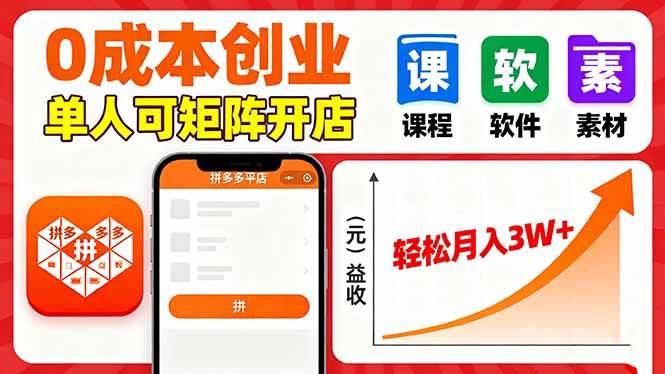 （16047期）拼多多虚拟电商，0成本，单人可矩阵开店，轻松月入3W+-千城资源网
