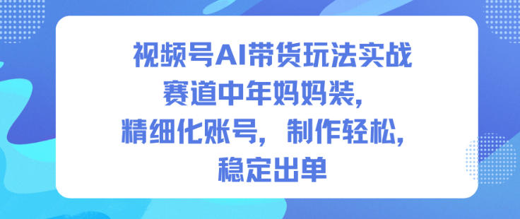 视频号AI带货玩法实战，赛道中年妈妈装，精细化账号，制作轻松，稳定出单-千城资源网
