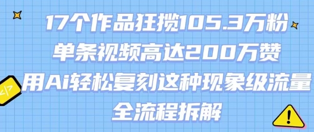 17个作品狂揽105.3W粉，单条视频高达200W赞，用Ai轻松复刻这种现象级流量!(全流程拆解)-千城资源网
