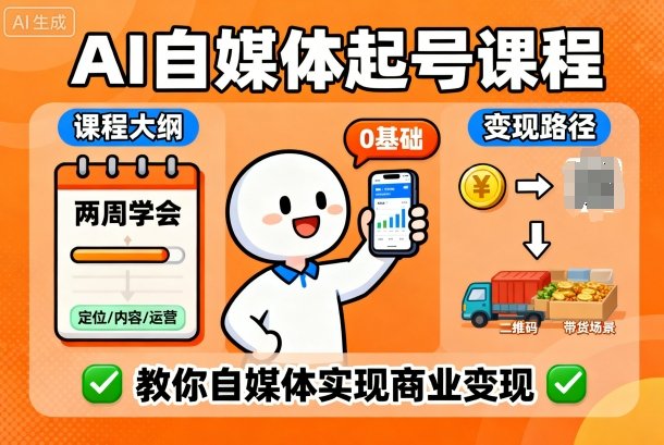 AI自媒体起号课程，0基础小白两周学会，教你自媒体实现商业变现-千城资源网