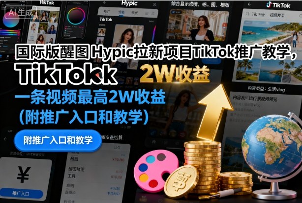 国际版醒图Hypic拉新项目TikTok推广教学，一条视频最高2W收益（附推广入口和教学）-千城资源网