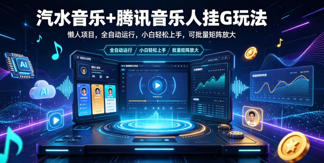 汽水音乐+腾讯音乐人挂G玩法，懒人项目，全自动运行，小白轻松上手，可批量矩阵放大【揭秘】-千城资源网
