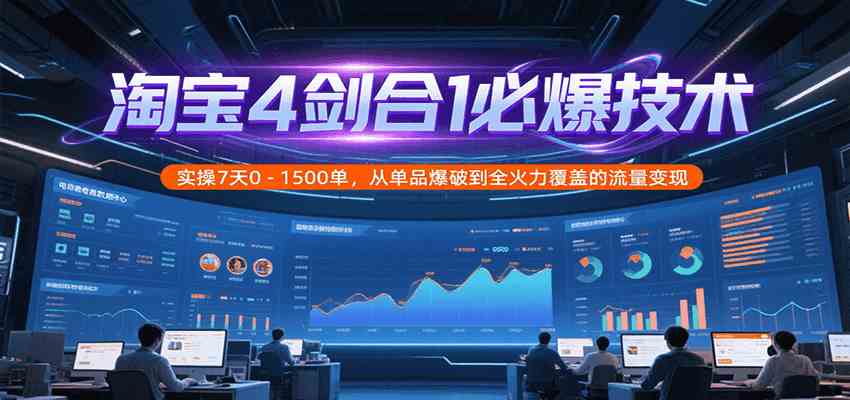 淘宝4剑合1必爆技术，实操7天0-1500单，从单品爆破到全火力覆盖的流量变现-千城资源网