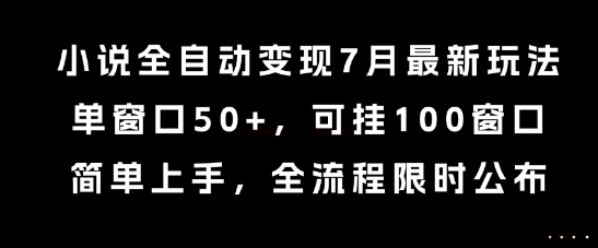 小说全自动变现7月玩法，单窗口50+，可挂100窗口，简单上手，全流程限时公布【揭秘】-千城资源网